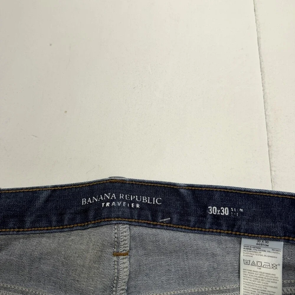Banana Republic Traveler Jeans Mens 30x30 Blue Slim Straight Stretch Denim Pants